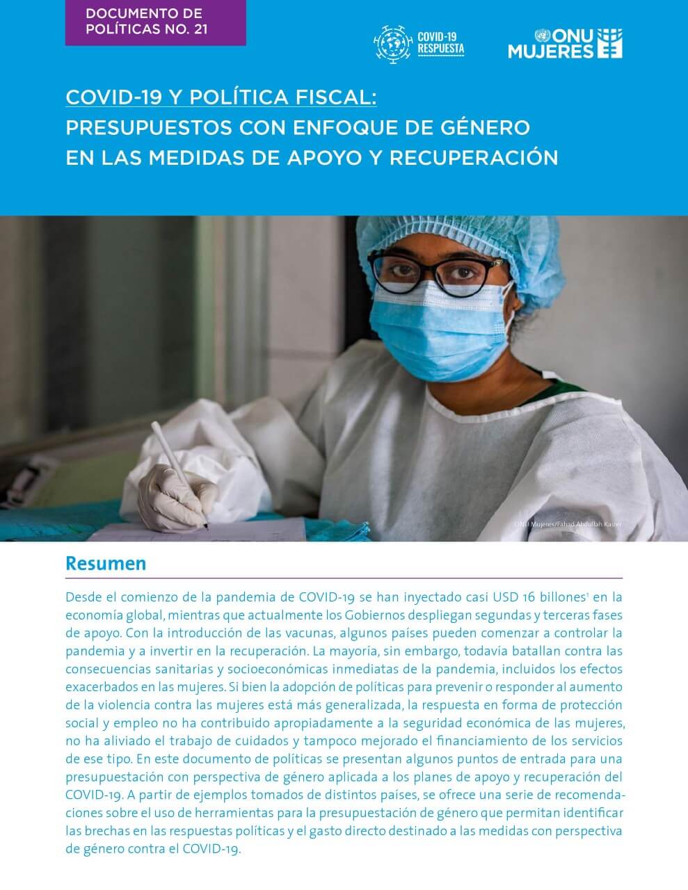 COVID-19 y política fiscal: Presupuestos con enfoque de género en las medidas de apoyo y recuperación