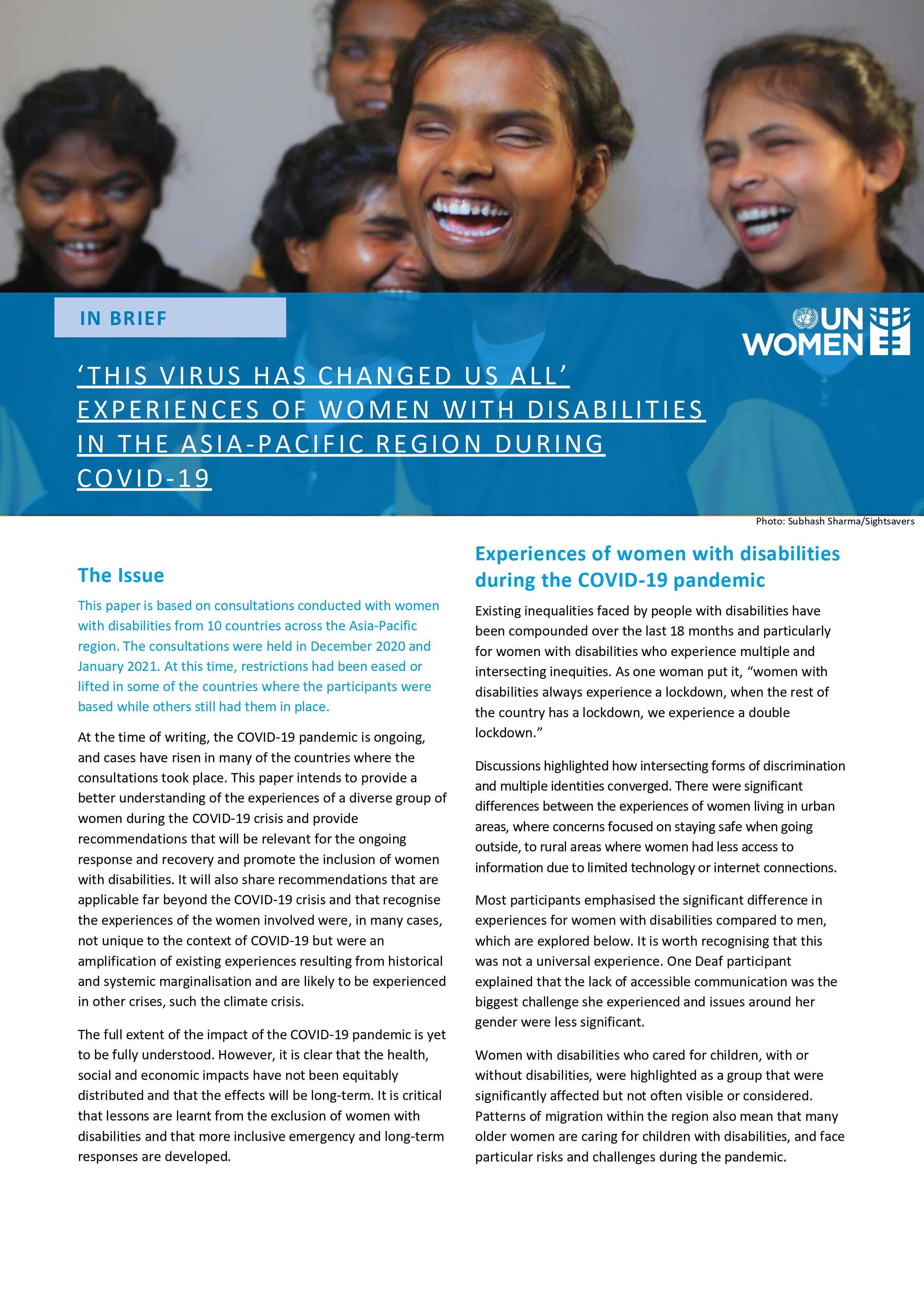 “This virus has changed us all”: Experiences of women with disabilities in the Asia-Pacific region during COVID-19