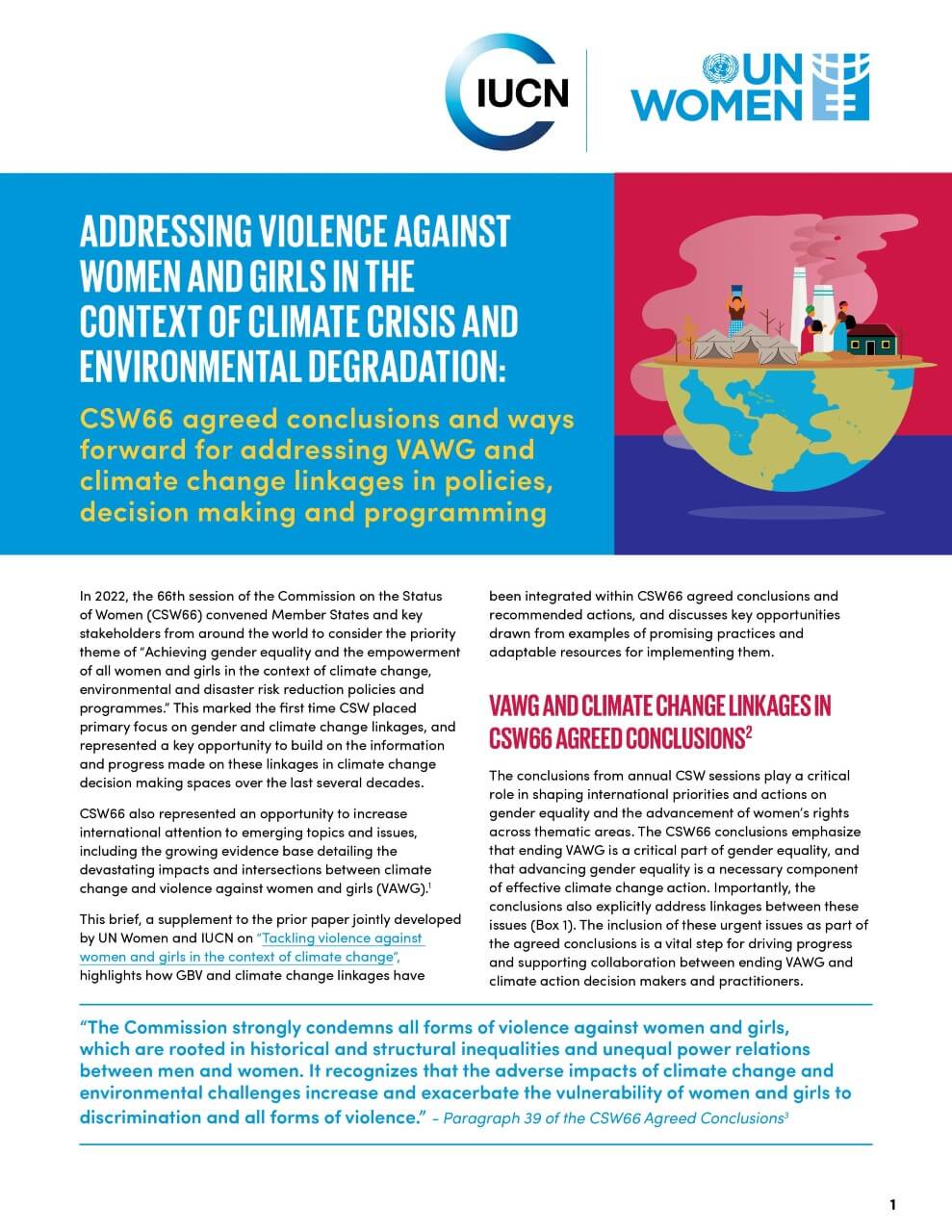 CSW66 agreed conclusions and ways forward for addressing VAWG and climate change linkages in policies, decision making and programming