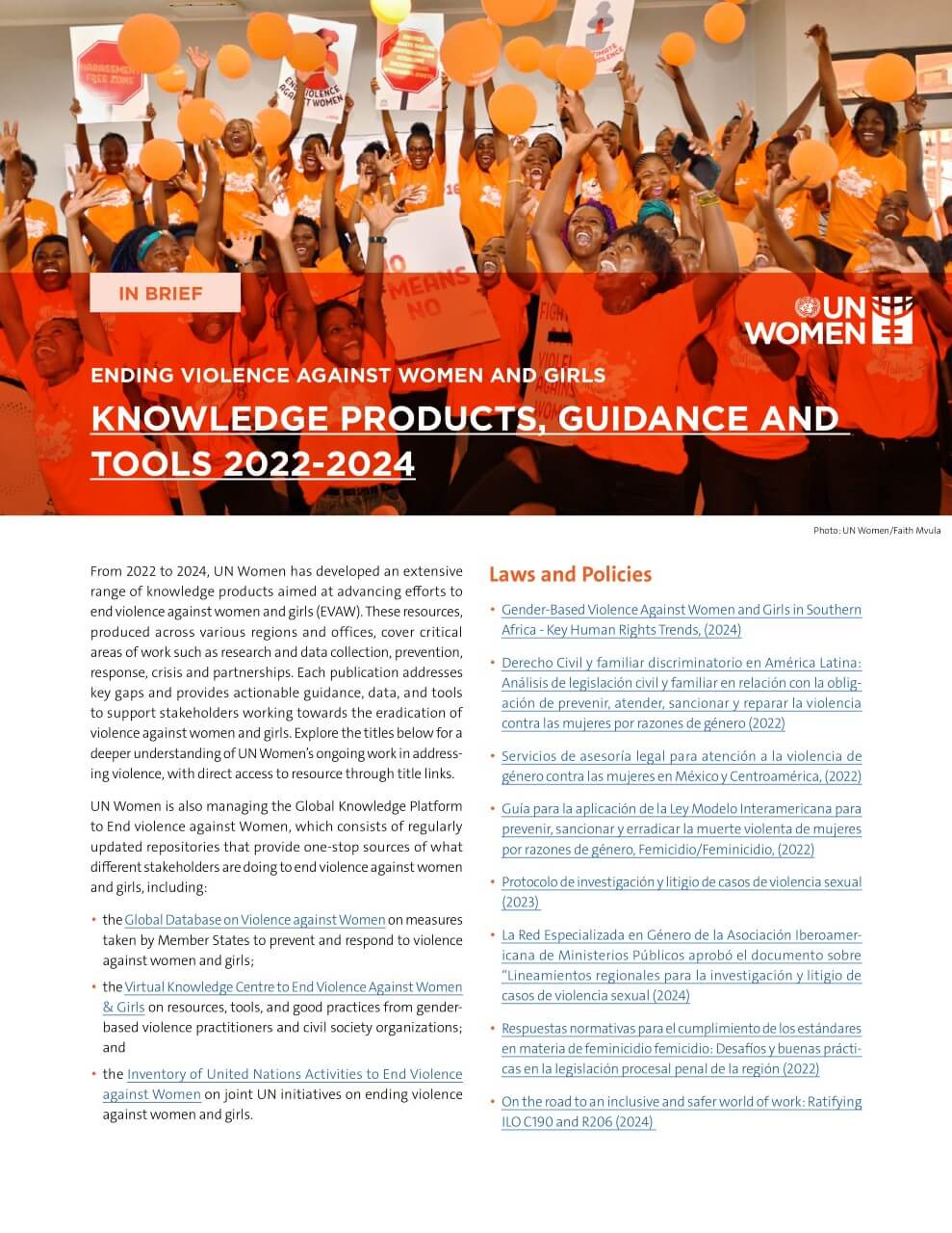 UN Women ending violence against women and girls: Knowledge products, guidance and tools, 2022–2024