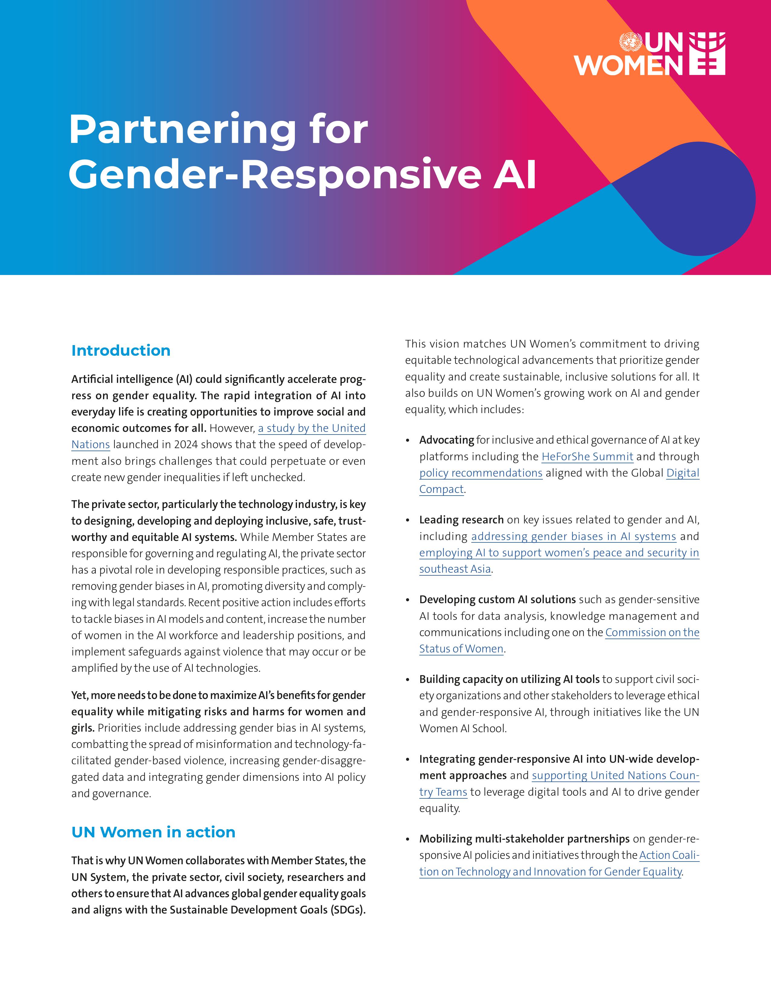 Advancing Gender Equality through Partnerships for Gender-Responsive Artificial Intelligence