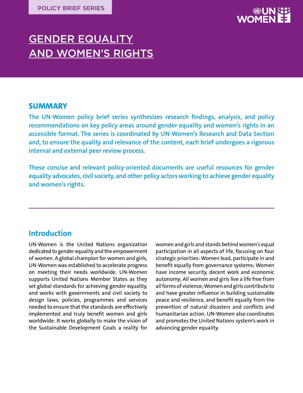 UN Women policy brief series