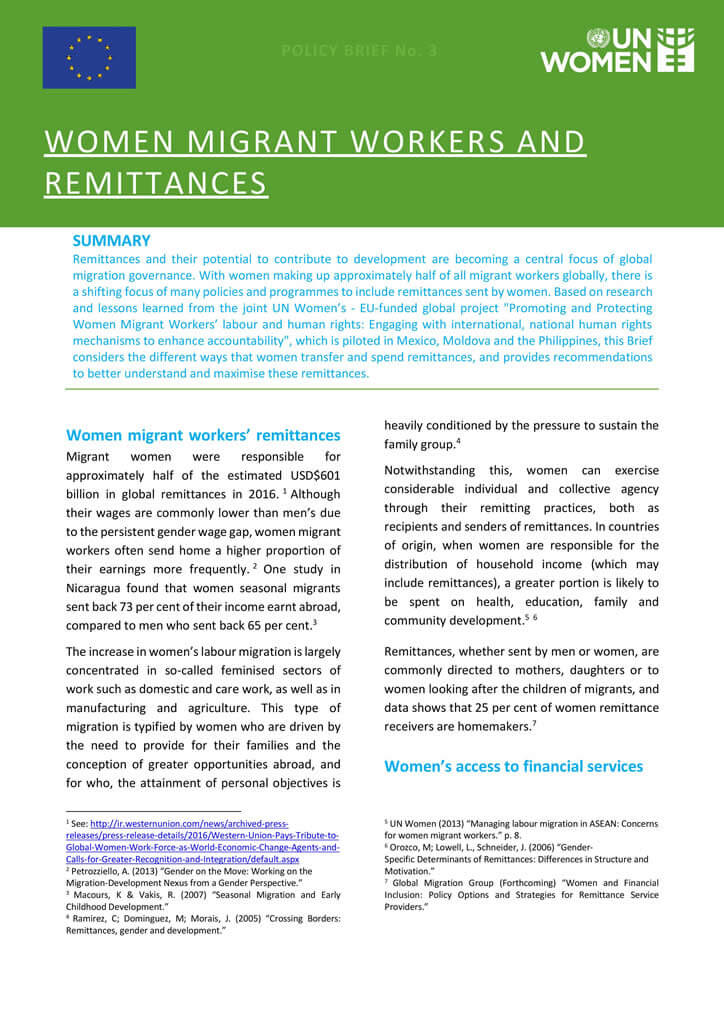 Women migrant workers and remittances