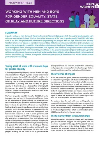 Working with men and boys for gender equality: State of play and future directions