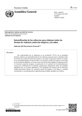 Intensificación de los esfuerzos para eliminar todas las formas de violencia contra las mujeres y las niñas: Informe del Secretario General (2022)