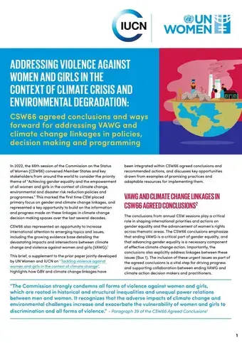 CSW66 agreed conclusions and ways forward for addressing VAWG and climate change linkages in policies, decision making and programming