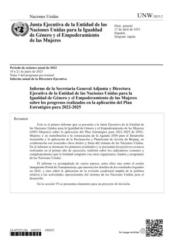 Informe de la Secretaria General Adjunta y Directora Ejecutiva de la Entidad de las Naciones Unidas para la Igualdad de Género y el Empoderamiento de las Mujeres sobre los progresos realizados en la aplicación del Plan Estratégico para 2022–2025