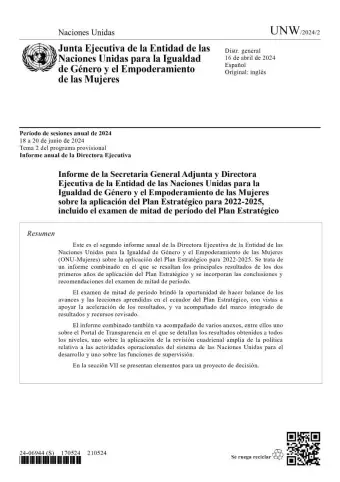 Informe de la Secretaria General Adjunta y Directora Ejecutiva de la Entidad de las Naciones Unidas para la Igualdad de Género y el Empoderamiento de las Mujeres sobre la aplicación del Plan Estratégico para 2022–2025, incluido el examen de mitad de período del Plan Estratégico