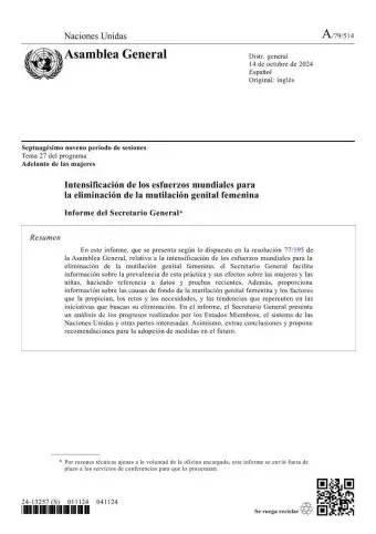 Intensificación de los esfuerzos mundiales para la eliminación de la mutilación genital femenina: Informe del Secretario General (2024)