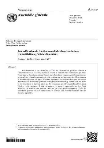 Intensification de l’action mondiale visant à éliminer les mutilations génitales féminines : Rapport du Secrétaire général (2024)