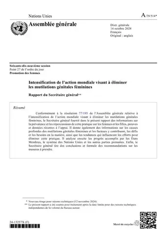 Intensification de l’action mondiale visant à éliminer les mutilations génitales féminines : Rapport du Secrétaire général (2024)