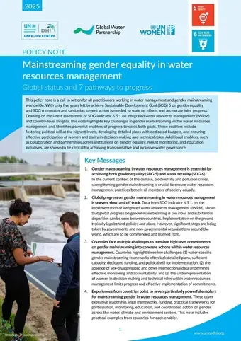 Mainstreaming gender equality in water resources management: Global status and 7 pathways to progress
