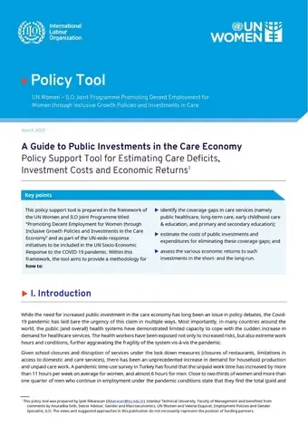 A guide to public investments in the care economy: Policy support tool for estimating care deficits, investment costs, and economic returns 