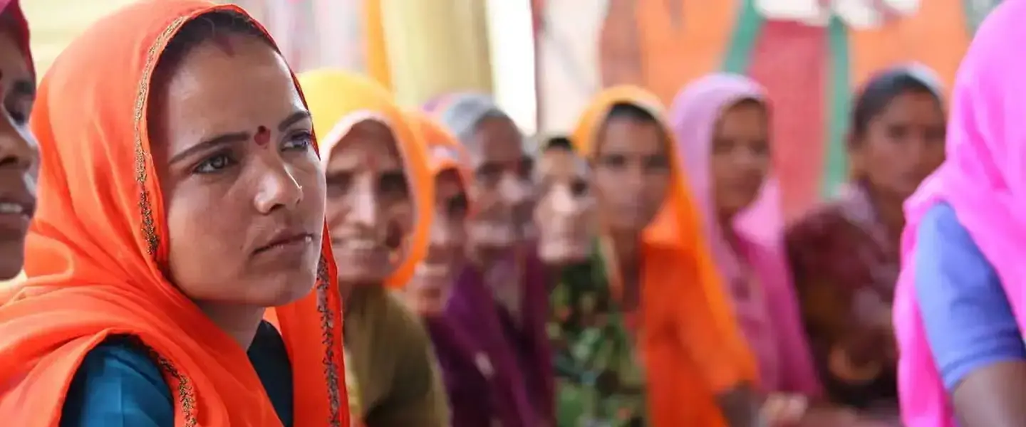 A village council head from a village in Alwar district of Rajasthan in India attends a meeting organized by UN Women’s partner The Hunger Project, to develop her leadership skills. Women get together to discuss priority issues and find solutions to problems such as alcoholism, lack of roads or drinking water. Photo: UN Women/Ashutosh Negi