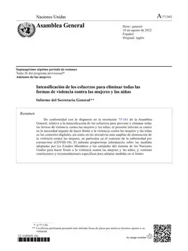 Intensificación de los esfuerzos para eliminar todas las formas de violencia contra las mujeres y las niñas: Informe del Secretario General (2022)
