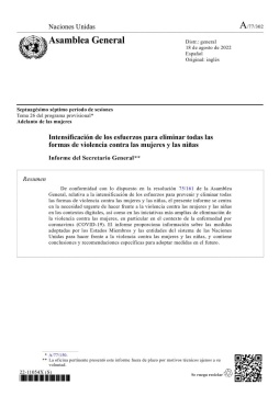 Intensificación de los esfuerzos para eliminar todas las formas de violencia contra las mujeres y las niñas: Informe del Secretario General (2022)