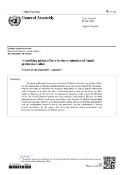Intensifying global efforts for the elimination of female genital mutilations: Report of the Secretary-General (2022)