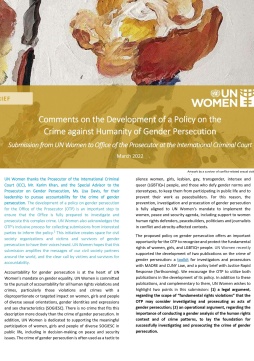 Comments on the development of a policy on the crime of gender persecution: Submission from UN Women to the Office of the Prosecutor at the International Criminal Court