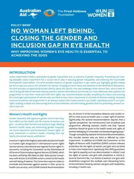 No woman left behind: Closing the gender and inclusion gap in eye health: Why improving women’s eye health is essential to achieving the SDGs
