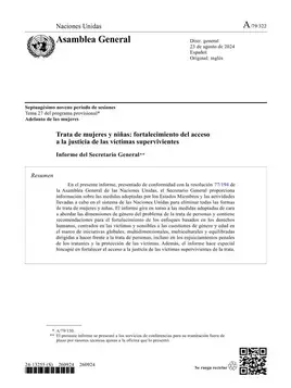 Trata de mujeres y niñas: Fortalecimiento del acceso a la justicia de las víctimas supervivientes: Informe del Secretario General (2024)