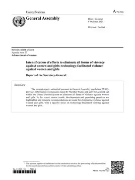 Intensification of efforts to eliminate all forms of violence against women and girls: Technology-facilitated violence against women and girls: Report of the Secretary-General (2024)