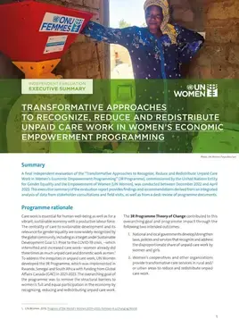 Independent evaluation: Transformative approaches to recognize, reduce and redistribute unpaid care work in women’s economic empowerment programming