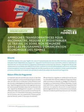 Évaluation indépendante : Approches transformatrices pour reconnaître, réduire et redistribuer le travail de soins non rémunéré dans les programmes d’émancipation économique des femmes