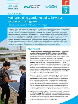 Mainstreaming gender equality in water resources management: Global status and 7 pathways to progress