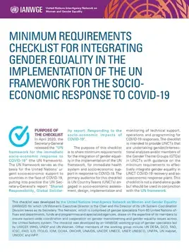 Minimum requirements checklist for integrating gender equality in the implementation of the UN Framework for the Socioeconomic Response to COVID-19