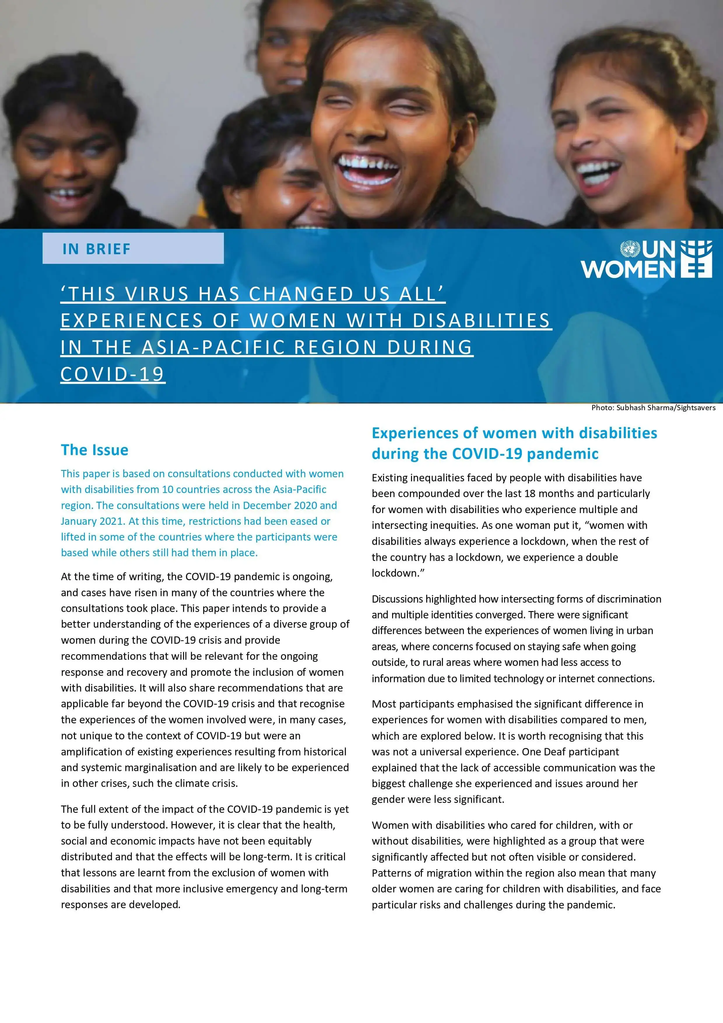 “This virus has changed us all”: Experiences of women with disabilities in the Asia-Pacific region during COVID-19