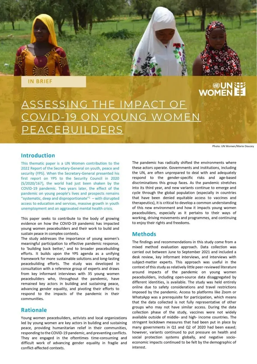 Assessing the impact of COVID-19 on young women peacebuilders