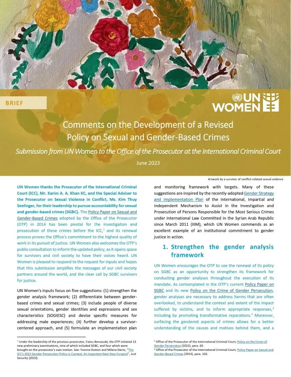 Comments on the development of a revised policy on sexual and gender-based crimes: Submission from UN Women to the Office of the Prosecutor at the International Criminal Court