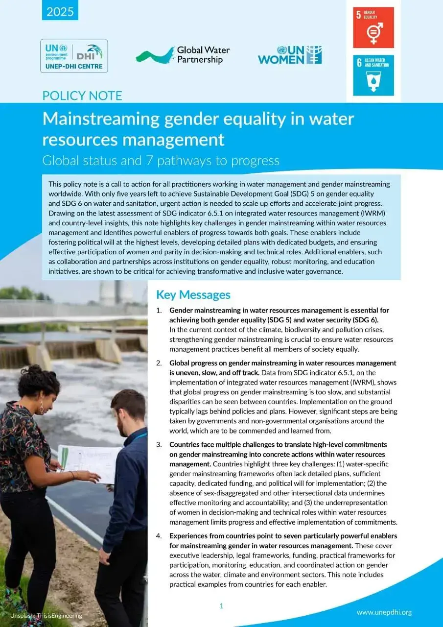 Mainstreaming gender equality in water resources management: Global status and 7 pathways to progress