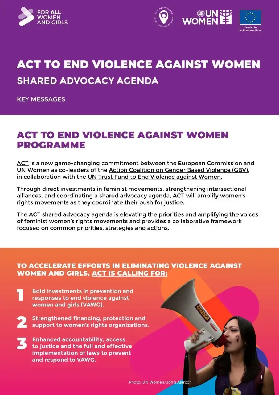ACT to End Violence against Women shared advocacy agenda: Key messages