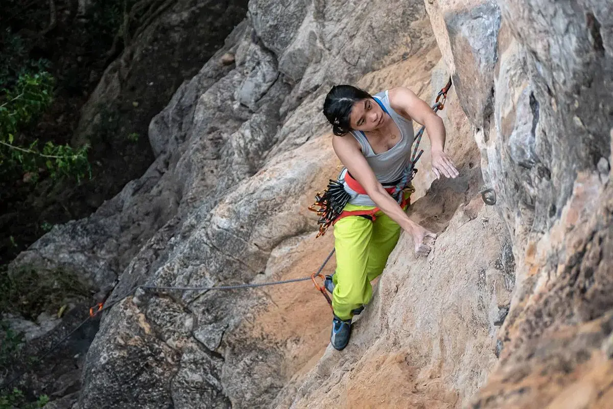 Pankeaw Plypoolsup, Thai Rock Climber/Athlete, during lead climbing in Thakhek, Laos