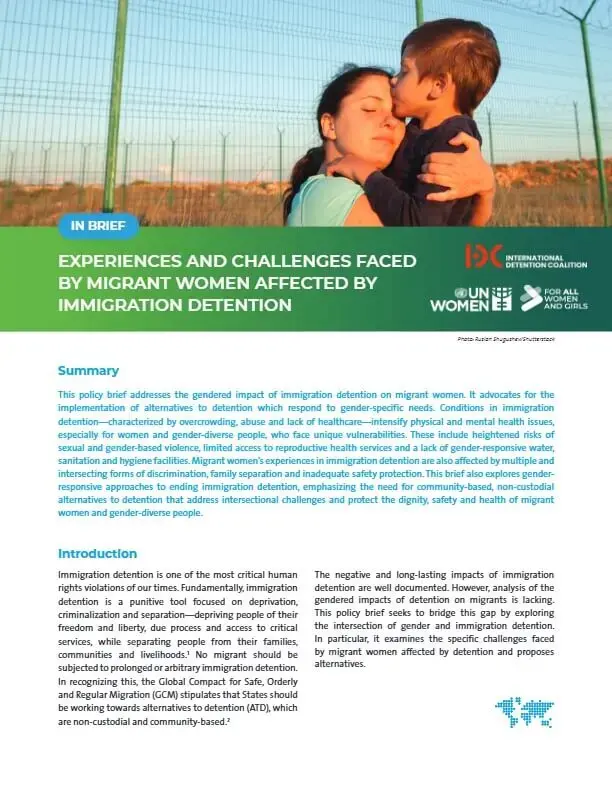 Policy brief: Experiences and challenges faced by migrant women affected by immigration detention