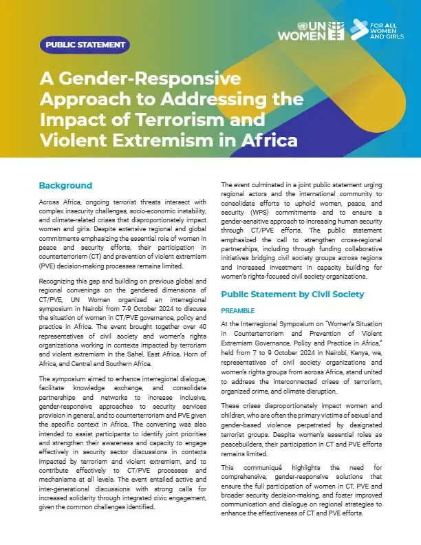 A gender responsive- Approach to addressing the impact of terrorism and violent extremism in Africa