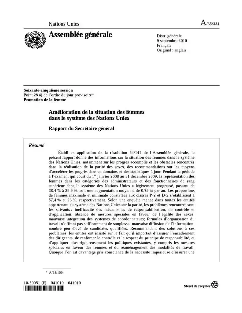 improvement-in-the-status-of-women-in-the-un-system-2010-fr.jpg Amélioration de la situation des femmes dans le système des Nations Unies Rapport du Secrétaire général (2010)