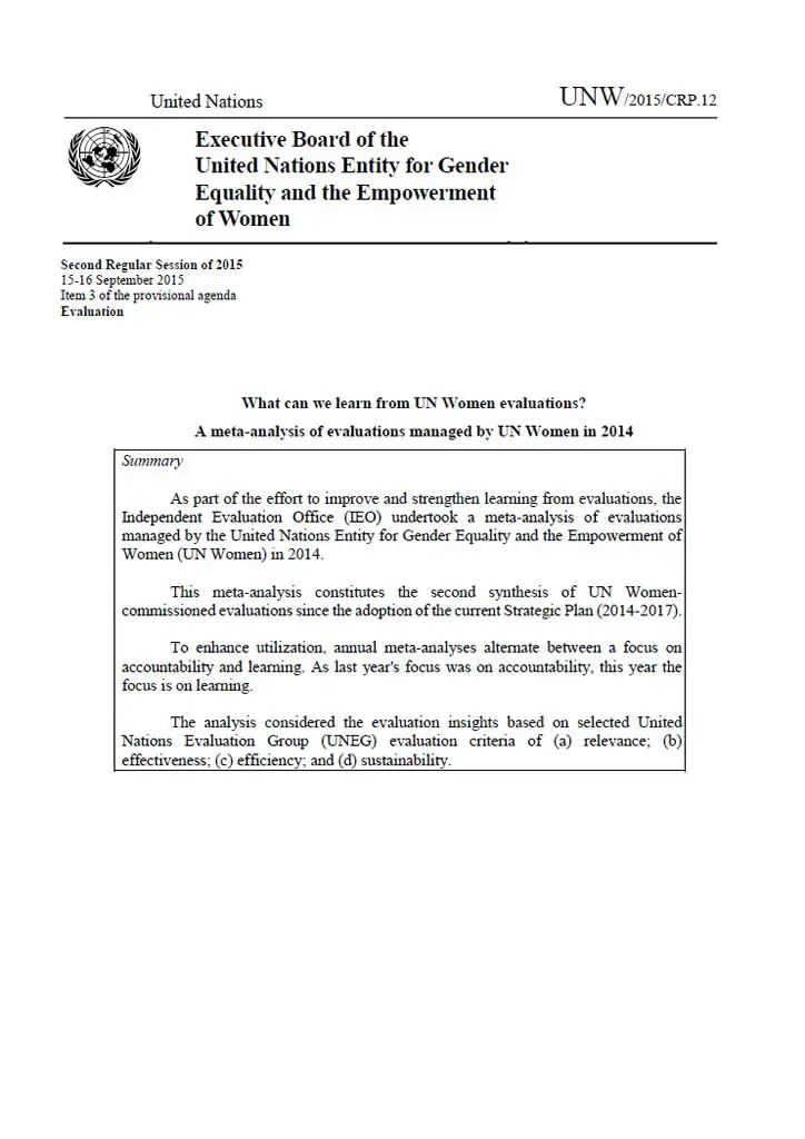 Meta-analysis-of-evaluations-managed-by-UN-Women-in-2014-en.jpg What can we learn from UN Women evaluations? A meta-analysis of evaluations managed by UN Women in 2014