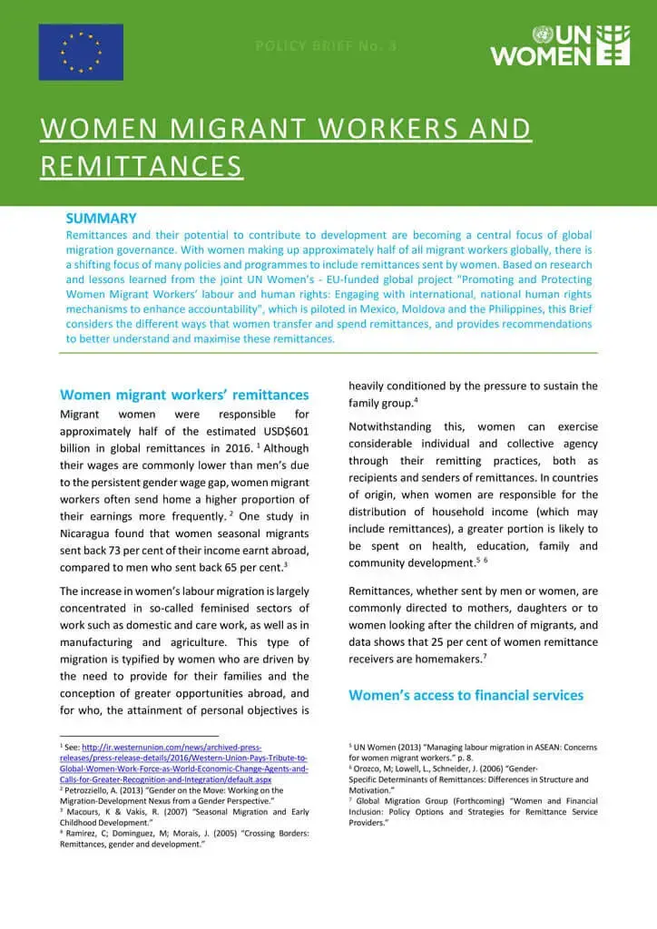 Women migrant workers and remittances
