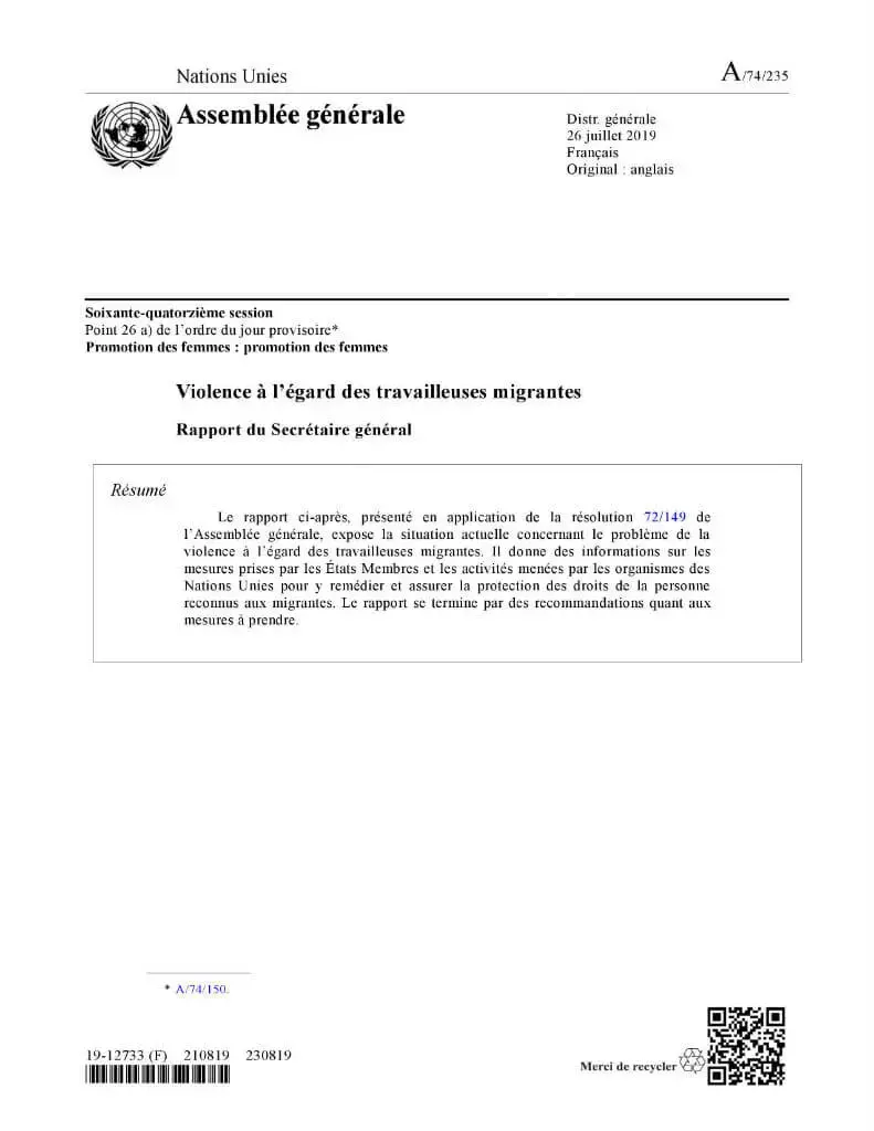 A-74-235-SG-report-Violence-against-women-migrant-workers-fr.jpg Violence à l’égard des travailleuses migrantes : Rapport du Secrétaire général (2019)