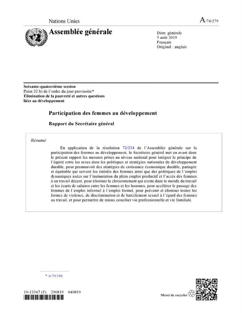 A-74-279-SG-report-Women-in-development-fr.jpg Participation des femmes au développement : Rapport du Secrétaire général (2019)