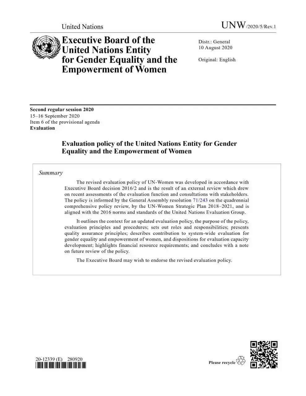 UN-Women-evaluation-policy-2020-en.jpg Evaluation policy of the United Nations Entity for Gender Equality and the Empowerment of Women (2020)
