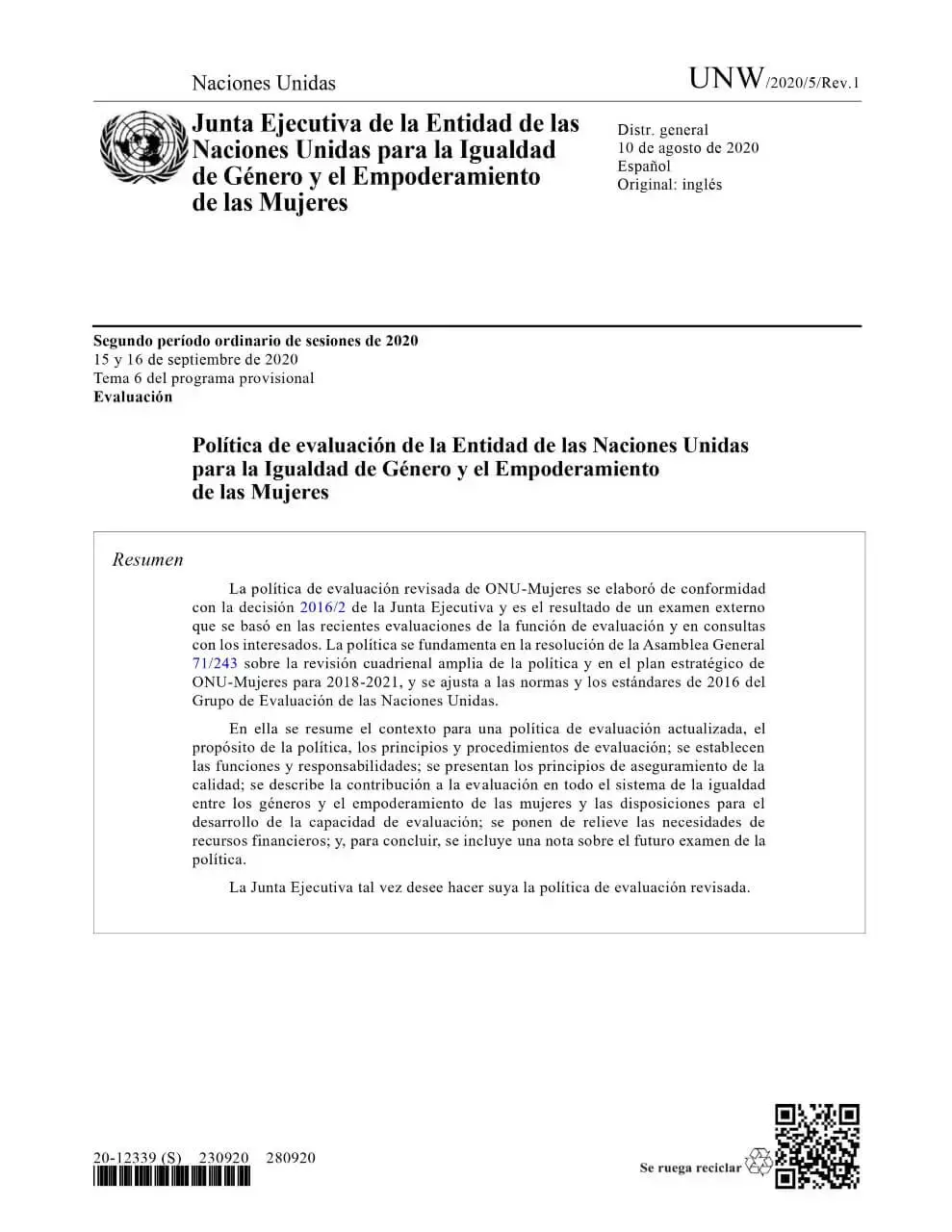 UN-Women-evaluation-policy-2020-es.jpg Política de evaluación de la Entidad de las Naciones Unidas para la Igualdad de Género y el Empoderamiento de la Mujer (2020)