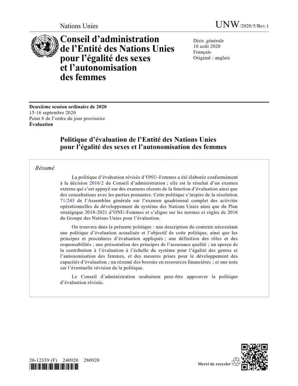UN-Women-evaluation-policy-2020-fr.jpg Politique d’évaluation de l’Entité des Nations Unies pour l’égalité des genres et l’autonomisation des femmes (2020)